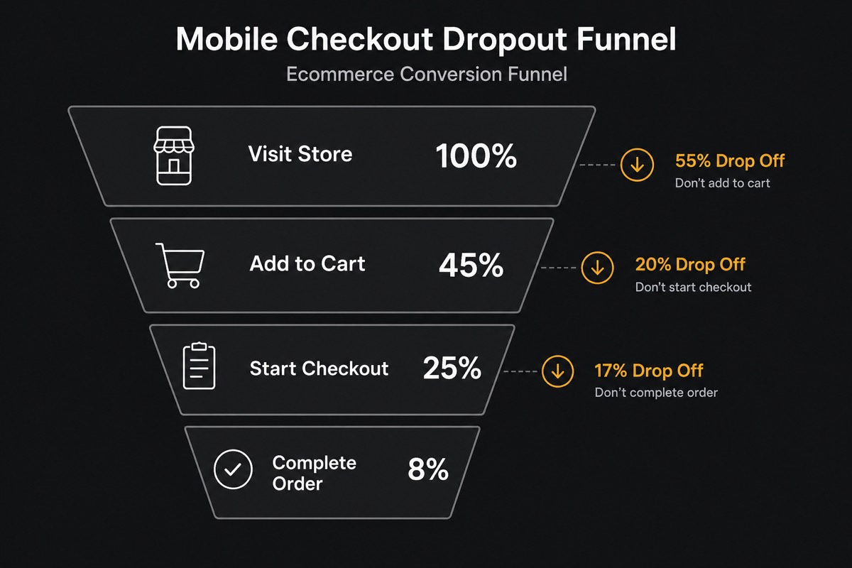 Mobile checkout dropout funnel