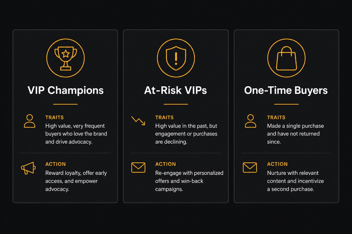 RFM customer segments VIP at-risk one-time